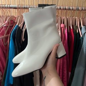 White square toe faux leather heeled booties size 40 (fit like a 8.5)